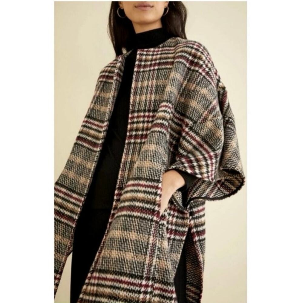 Anthropologie Eva Franco Plaid Wool Blend Kimono Coat Wrap Jacket xs/sm